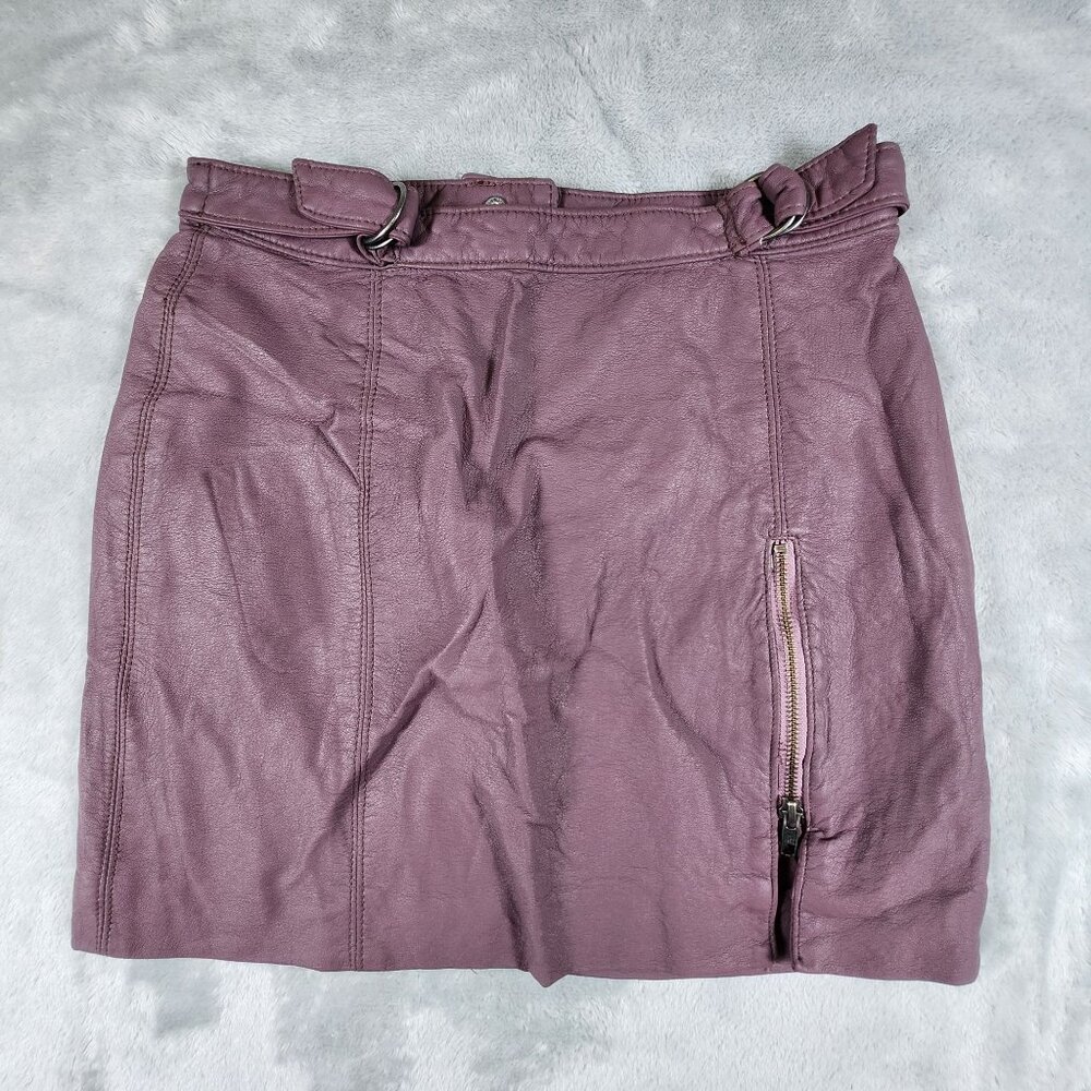 Free People Faux Leather Moto Skirt 6 Purple Buckles Zip Mini Club Festival Sexy